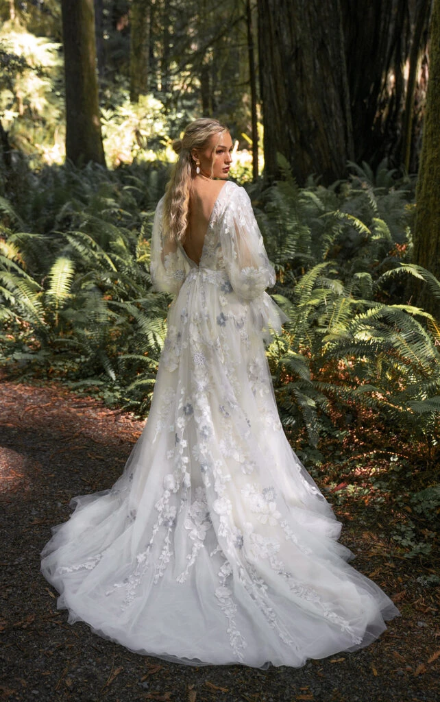 lace and tulle a-line wedding dress with v-back and blue accents - saylot TLM by All Who Wander