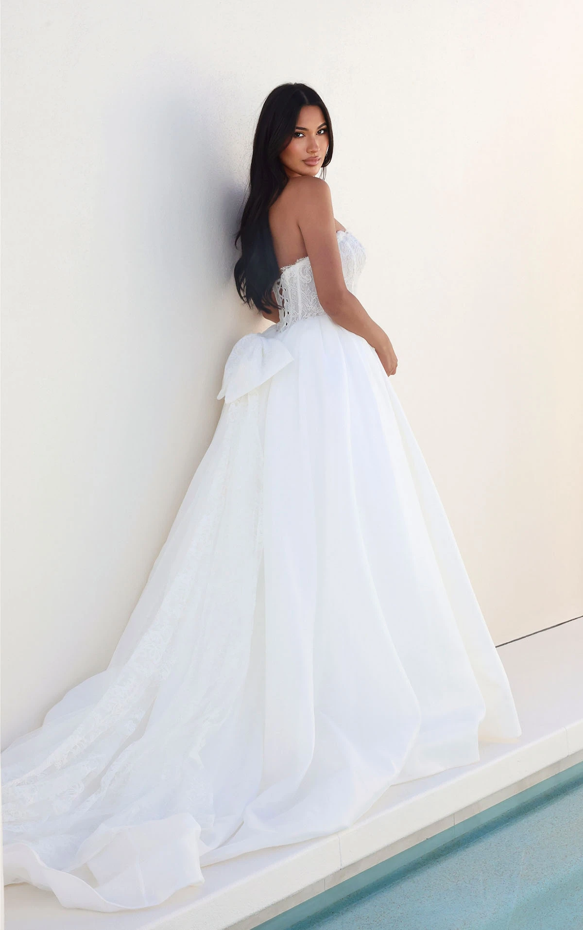 lace and tulle ballgown wedding dress with detachable bow and drop waist - 1848 by martina liana