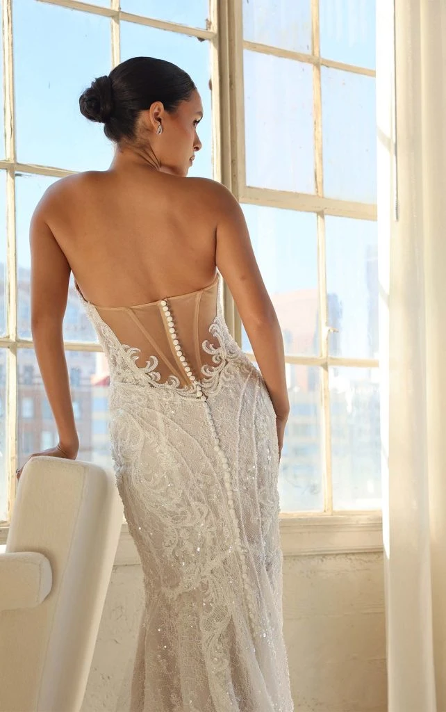 sexy sparkling mermaid wedding dress with sheer back and scoop neckline - LE1399 by Martina Liana Luxe