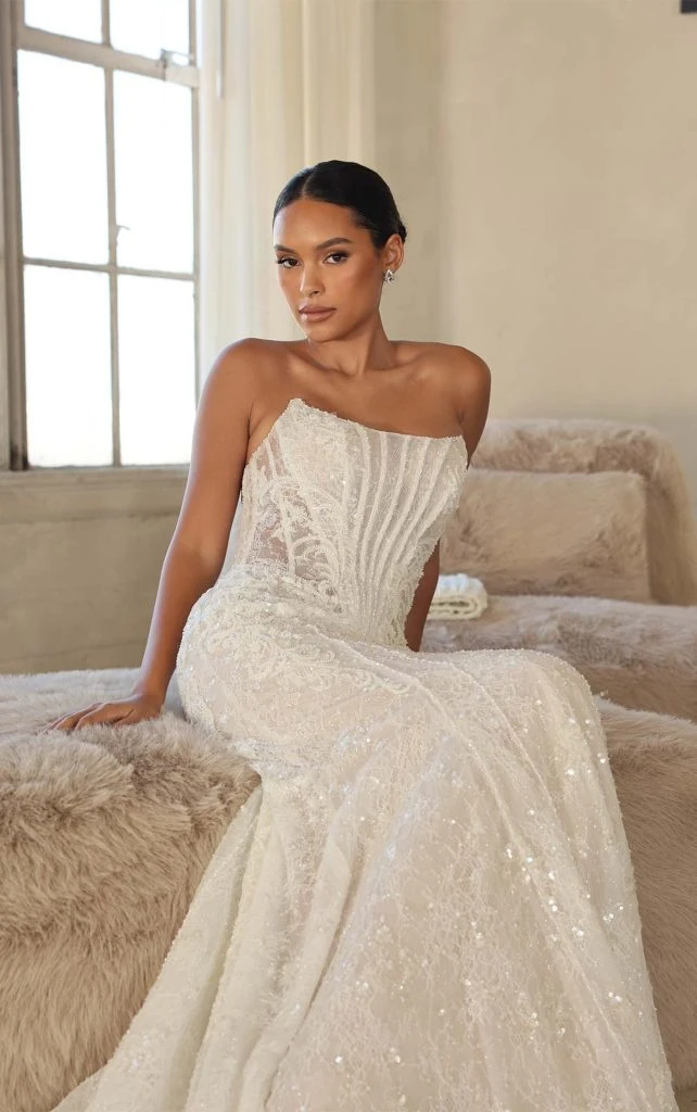sexy mermaid wedding dress with scoop neckline and corset boning - LE1399 by Martina Liana Luxe