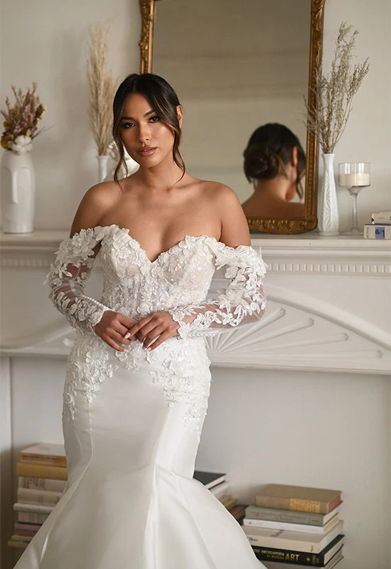 sexy mermaid wedding dress with sweetheart neckline and detachable long sleeves - 1679 by Martina Liana