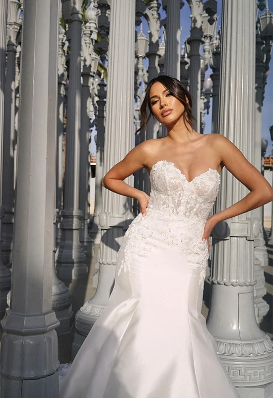 strapless mermaid wedding dress with sweetheart neckline and train - 1679 by Martina Liana