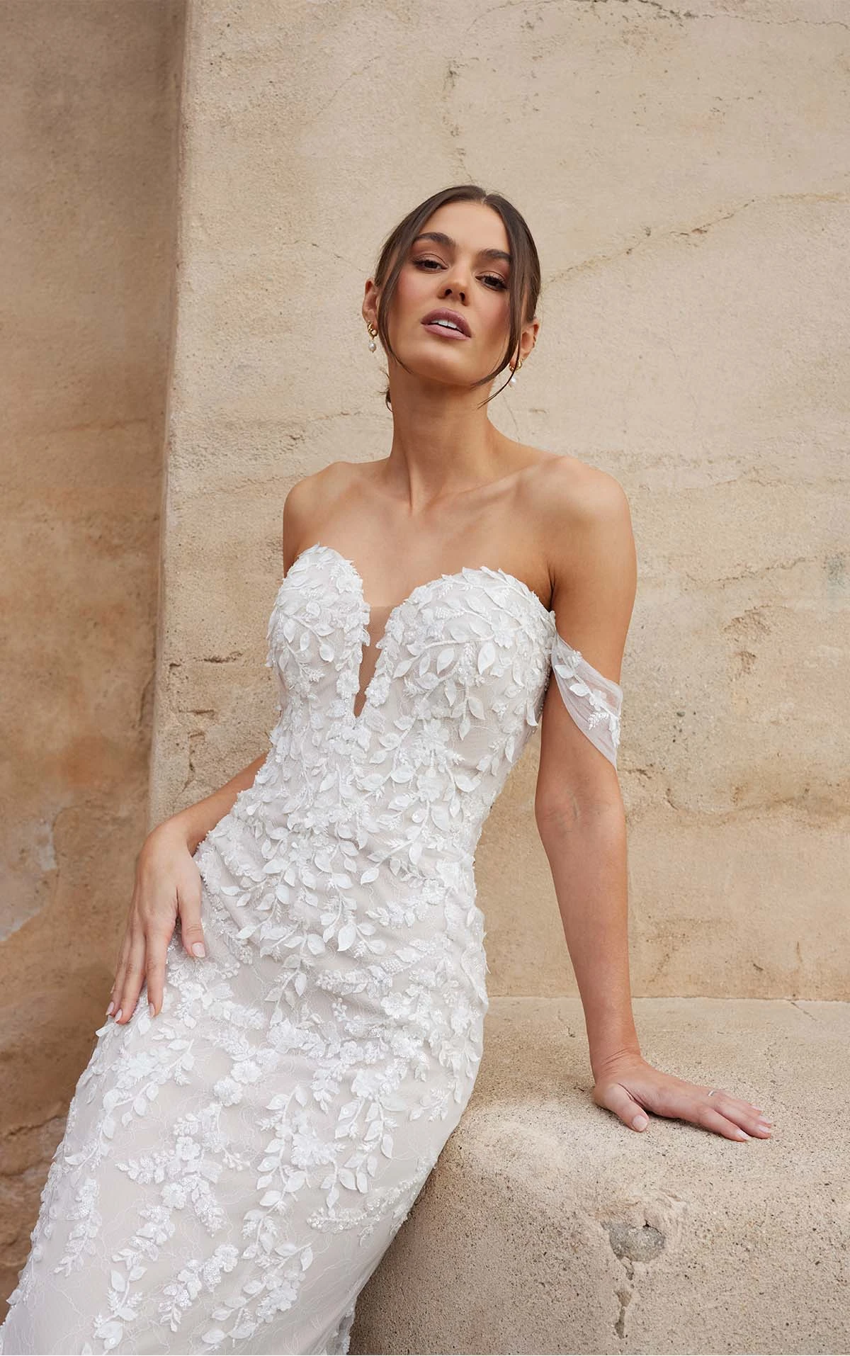 sexy lace mermaid wedding dress with sweetheart neckline and off the shoulder straps - D3992 by Essense of Australia