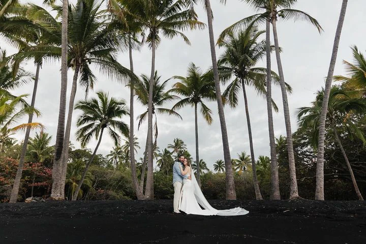 true bride emma and brandon posing together on hawaiian beach - D3823 by Essense of Australia