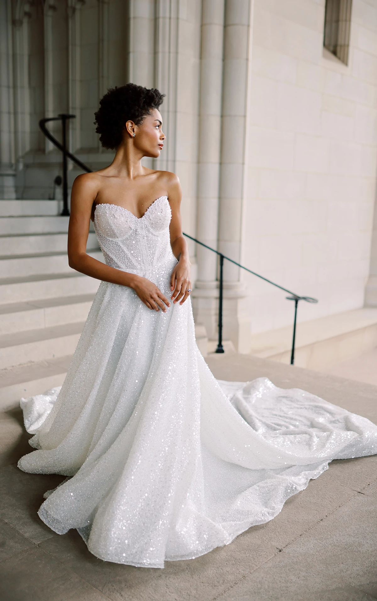 sparkling ballgown wedding dress with bustier bodice and train - LE1312 by Martine Liana Luxe