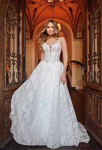 floral drop waist a-line wedding dress with corset bodice - D4315 by Essense of Australia