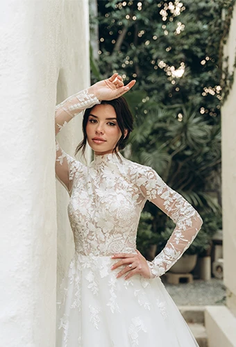 modest lace wedding dress with high neck and long sleeves - SY8126 by Stella York