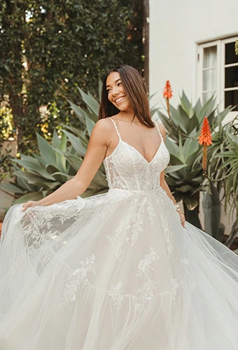 girly floral a-line wedding dress with v-neckline - SY8153 by Stella York