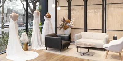 rosebery true society store window with mannequins and couch
