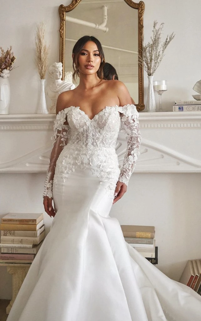 sexy mermaid wedding dress with sweetheart neckline and detachable long sleeves - 1679 by Martina Liana