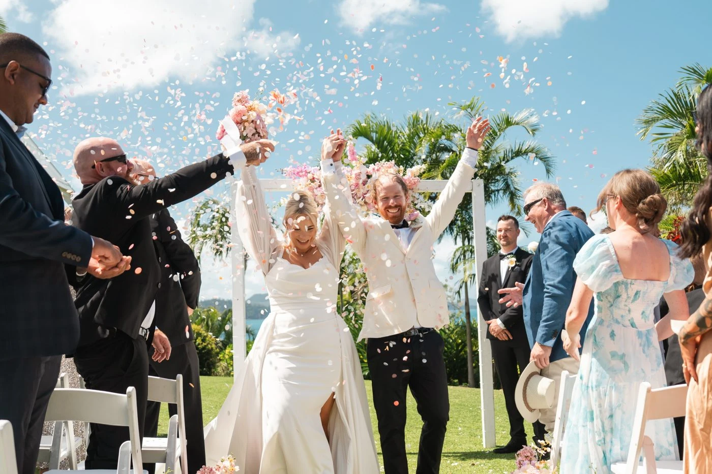 True bride Sophie celebrating with her husband