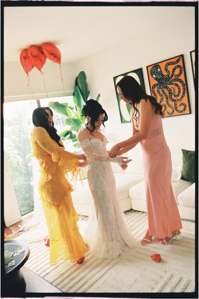 True bride Hannah getting ready with her bridesmaids