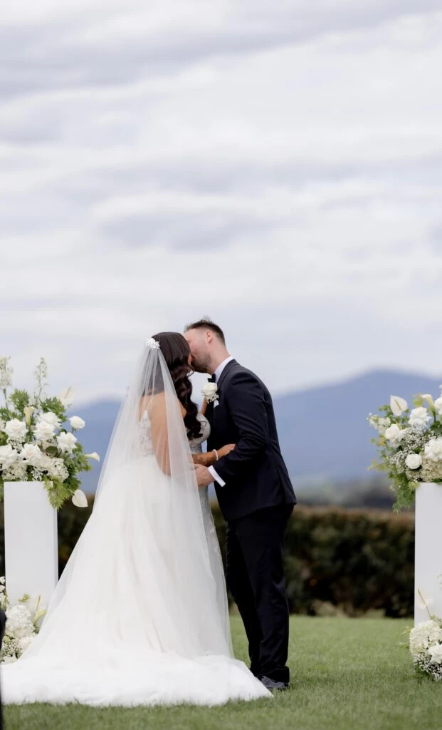 True Bride Stephanie embracing her husband