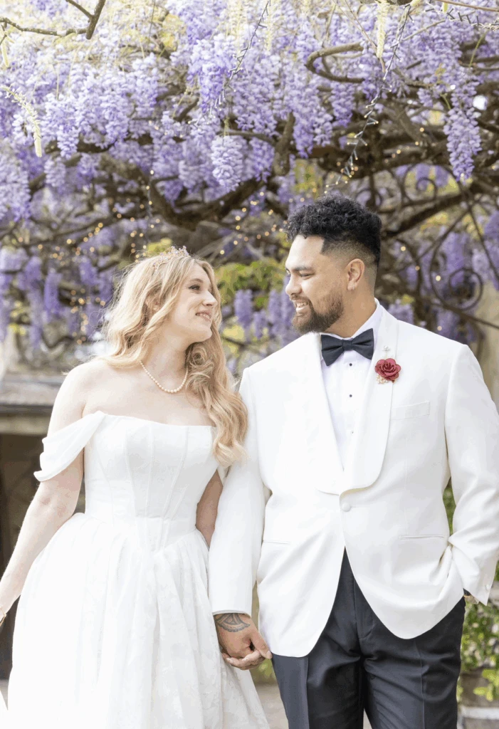 True bride Jaimee posing with her husband