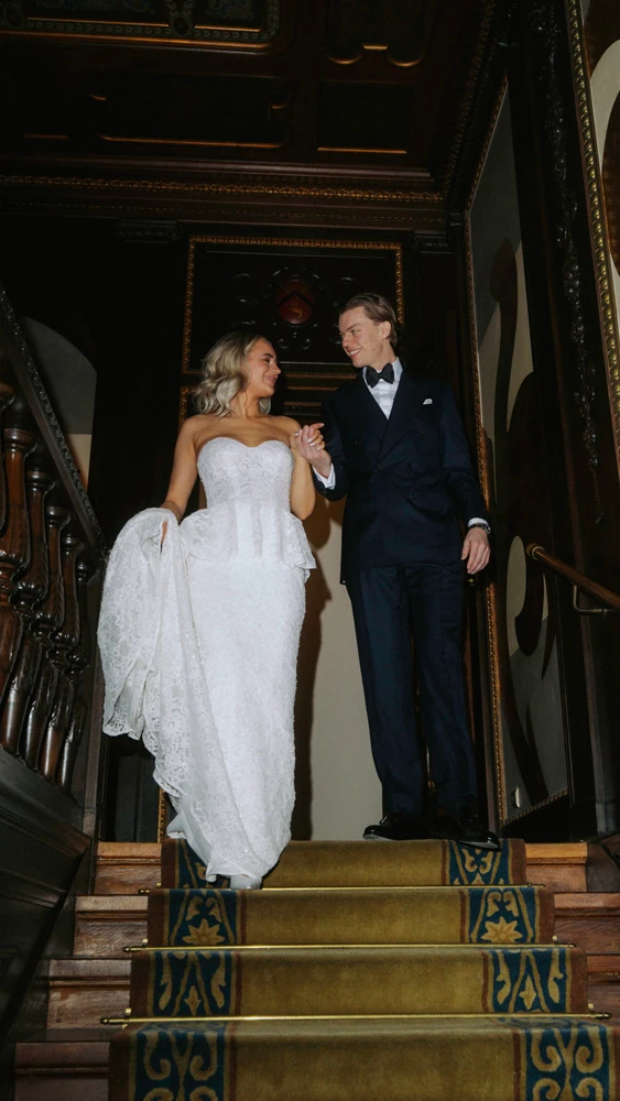 True bride Sarah posing with her husband