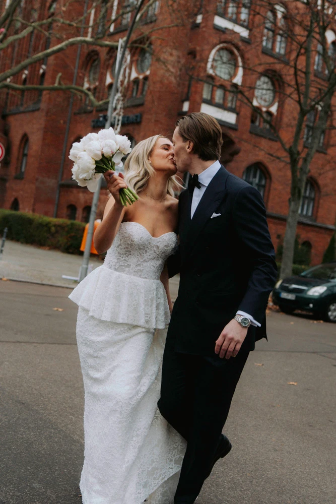 True bride Sarah embracing her husband