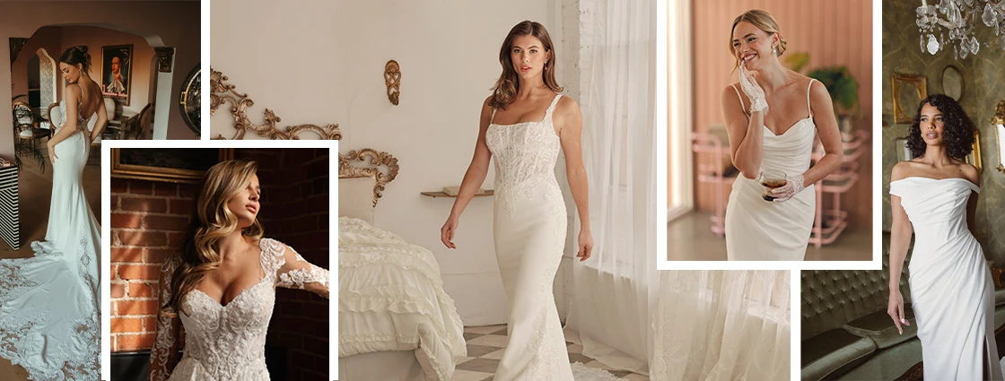 Brides posing in wedding gowns