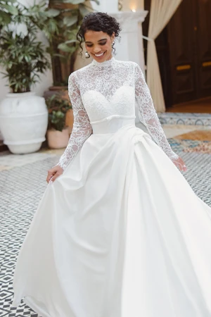 long sleeve lace wedding dress with high neck