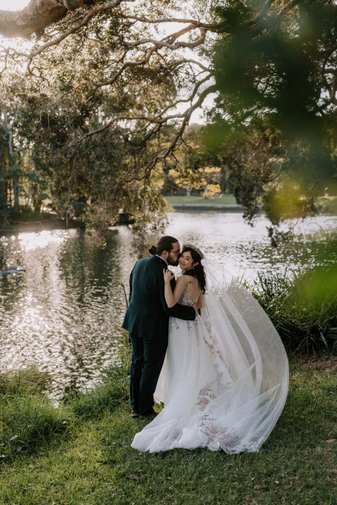 True bride Erin embracing her husband