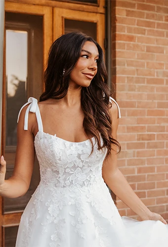 casual lace a-line wedding dress with shoulder ties by Stella York - 7899