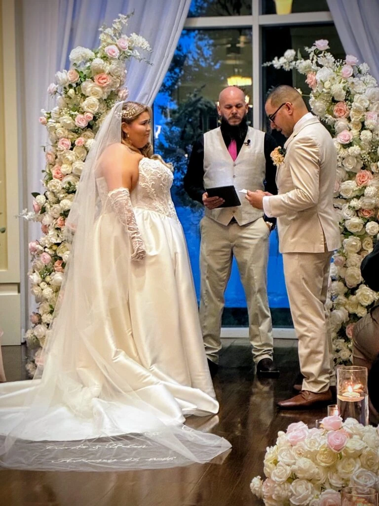True bride Cecillia with her husband at the altar