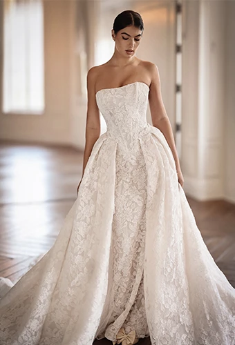 strapless lace column wedding dress with overskirt by Martina Liana - ML1986
