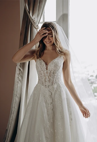 sheer lace and tulle a-line wedding dress by Stella York - SY8314