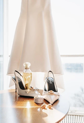 Bridal shoes on display table