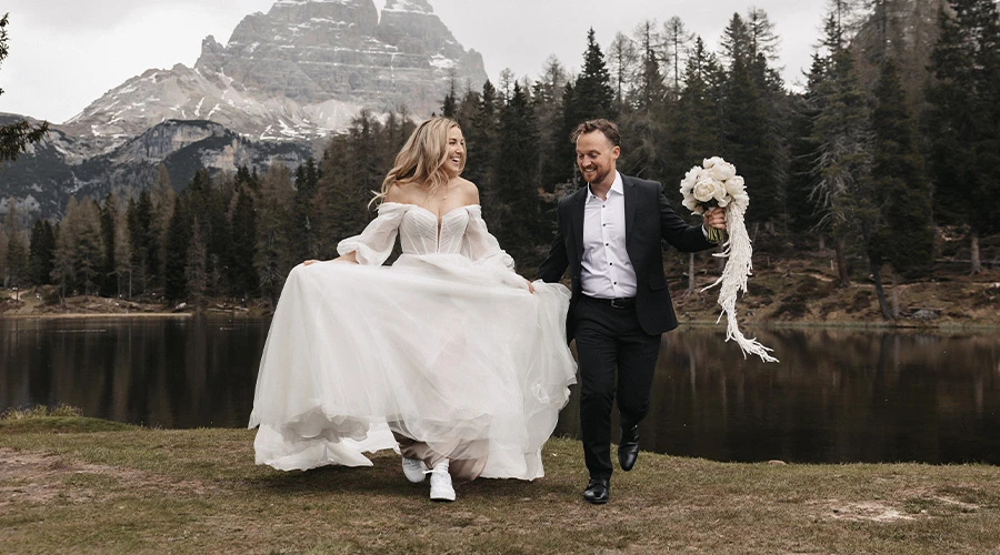 Bride celebrating with her husband