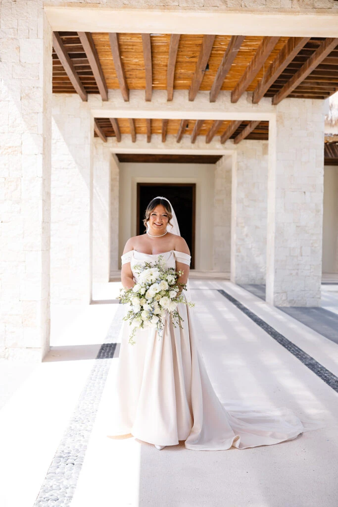 True bride Mariajose posing in her wedding gown