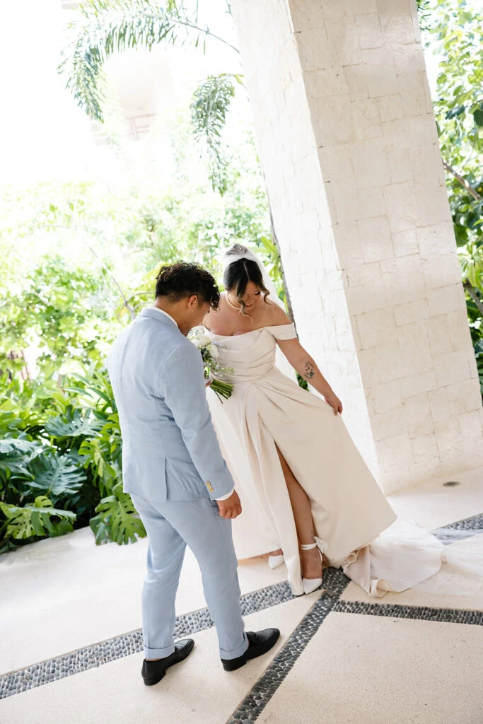 True bride Mariajose posing with her husband
