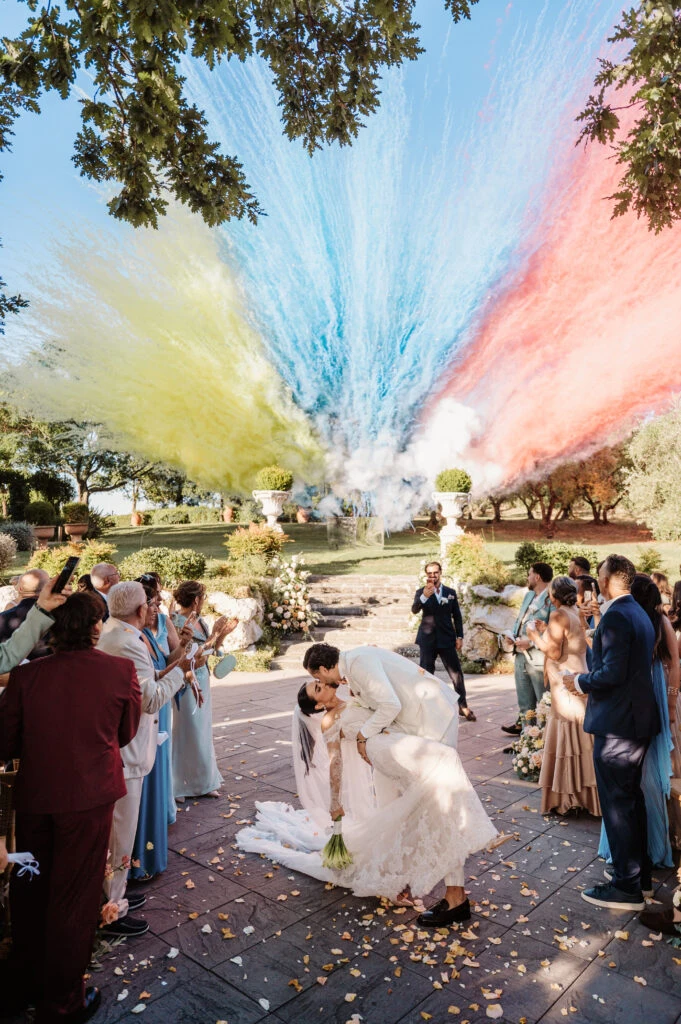 True bride Claudia embracing her husband