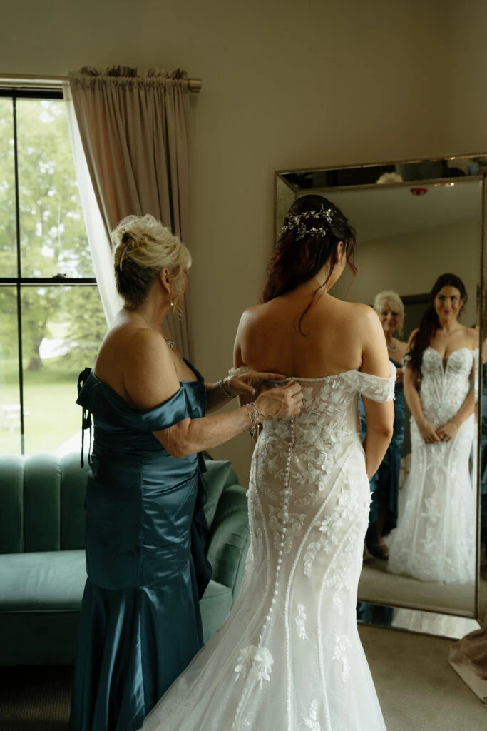 True bride Ashley getting ready on her wedding down