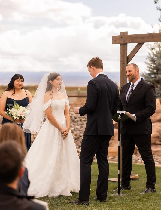 True bride Genesis at the altar with her husband